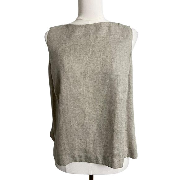 martinique Tops - Martinique Beige Sleeveless Blouse Boat Neck Woven Basic Loose Casual Cruise